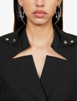 Coruscate Detachable-collar Stretch-woven Blazer -Whistlkes Style R04158009 BLACK ALT04