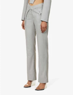 Deconstructed Straight-leg Mid-rise Wool Trousers -Whistlkes Style R04158014 LIGHTGREYMELANGE ALT02