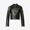 Brand-embroidered Zipped Faux-leather Jacket -Whistlkes Style R04158078 BLACK M