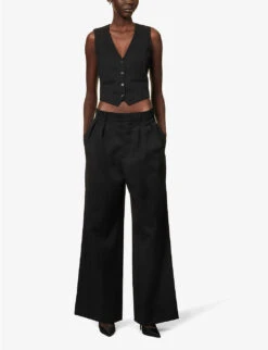 Structured-waist Pleated Wide-leg Low-rise Wool Trousers -Whistlkes Style R04158191 BLACK ALT01
