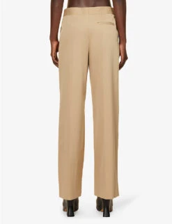 Loewe Anagram Wide-leg Mid-rise Cotton-blend Trousers -Whistlkes Style R04159248 BEIGE ALT03