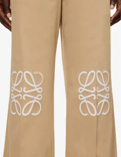Loewe Anagram Wide-leg Mid-rise Cotton-blend Trousers -Whistlkes Style R04159248 BEIGE ALT04