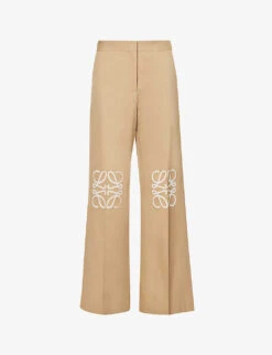 Loewe Anagram Wide-leg Mid-rise Cotton-blend Trousers