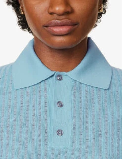 Bottega Veneta Collar Short-sleeve Wool Top -Whistlkes Style R04159963 DUSK ALT04