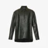 Bottega Veneta Intrecciato Dipped-hem Leather Shirt -Whistlkes Style R04159965 DARKGREEN M