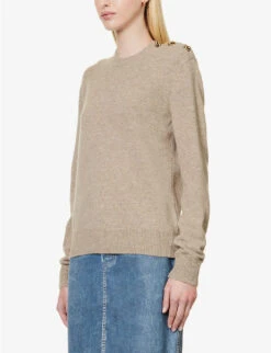 Bottega Veneta Knot-button Round-neck Cashmere-blend Knitted Jumper -Whistlkes Style R04159973 DESERT ALT02