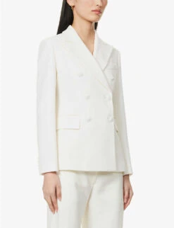 Max Mara Stresa Double-breasted Cotton-wool Blend Jacket -Whistlkes Style R04160587 WHITE ALT02