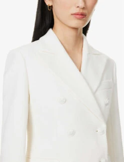 Max Mara Stresa Double-breasted Cotton-wool Blend Jacket -Whistlkes Style R04160587 WHITE ALT04