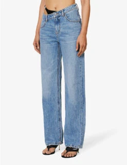 ALEXANDER WANG Asymmetrical-waist Straight-leg Low-rise Jeans -Whistlkes Style R04160703 VINTAGELIGHTINDIGO ALT02