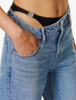 ALEXANDER WANG Asymmetrical-waist Straight-leg Low-rise Jeans -Whistlkes Style R04160703 VINTAGELIGHTINDIGO ALT04