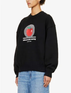 ALEXANDER WANG Apple Graphic-print Cotton-knitted Jumper -Whistlkes Style R04160705 BLACK ALT02