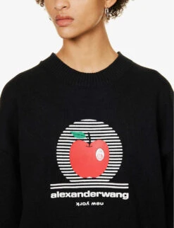 ALEXANDER WANG Apple Graphic-print Cotton-knitted Jumper -Whistlkes Style R04160705 BLACK ALT04