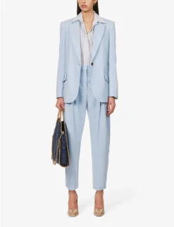 STELLA MCCARTNEY Cropped Pleated Tapered-leg Mid-rise Wool Trousers -Whistlkes Style R04160784 BABYBLUE ALT01