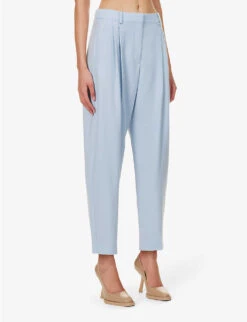 STELLA MCCARTNEY Cropped Pleated Tapered-leg Mid-rise Wool Trousers -Whistlkes Style R04160784 BABYBLUE ALT02