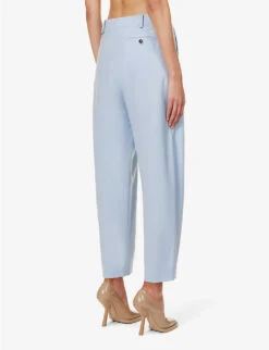 STELLA MCCARTNEY Cropped Pleated Tapered-leg Mid-rise Wool Trousers -Whistlkes Style R04160784 BABYBLUE ALT03