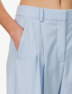 STELLA MCCARTNEY Cropped Pleated Tapered-leg Mid-rise Wool Trousers -Whistlkes Style R04160784 BABYBLUE ALT04