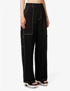 STELLA MCCARTNEY Workwear Contrast-stitch Wide-leg Mid-rise Jeans 10 STELLA MCCARTNEY Workwear Contrast-stitch Wide-leg Mid-rise Jeans -Whistlkes Style R04160792 BLACK ALT02