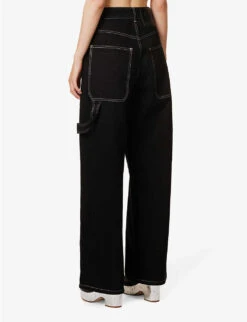 STELLA MCCARTNEY Workwear Contrast-stitch Wide-leg Mid-rise Jeans 11 STELLA MCCARTNEY Workwear Contrast-stitch Wide-leg Mid-rise Jeans -Whistlkes Style R04160792 BLACK ALT03