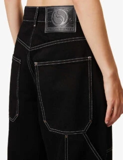 STELLA MCCARTNEY Workwear Contrast-stitch Wide-leg Mid-rise Jeans 12 STELLA MCCARTNEY Workwear Contrast-stitch Wide-leg Mid-rise Jeans -Whistlkes Style R04160792 BLACK ALT04