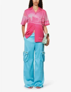 The Rose Tint Shirt Graphic-print Regular-fit Cotton And Linen-blend Shirt -Whistlkes Style R04161068 AZALEA ALT01