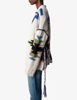 Zadig & Voltaire Aspen Motif-embroidered Cashmere And Wool Cardigan -Whistlkes Style R04161339 MASTIC ALT02