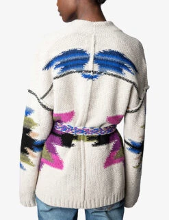 Zadig & Voltaire Aspen Motif-embroidered Cashmere And Wool Cardigan -Whistlkes Style R04161339 MASTIC ALT03