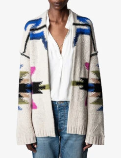 Zadig & Voltaire Aspen Motif-embroidered Cashmere And Wool Cardigan -Whistlkes Style R04161339 MASTIC ALT04