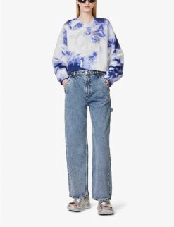 MOSCHINO Rhinestone-embellished Tie-dye Cotton Sweatshirt -Whistlkes Style R04162984 FANTASYPRINTBLUE ALT01