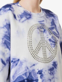 MOSCHINO Rhinestone-embellished Tie-dye Cotton Sweatshirt -Whistlkes Style R04162984 FANTASYPRINTBLUE ALT04
