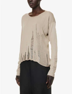 Distressed-panel Relaxed-fit Silk And Cotton Knitted Top -Whistlkes Style R04164412 PERLA ALT02