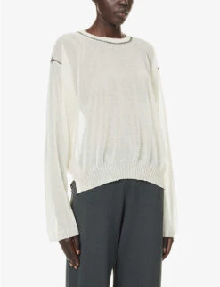 Relaxed-fit Sheer Cotton-blend Knitted Top -Whistlkes Style R04164413 NATURAL ALT02