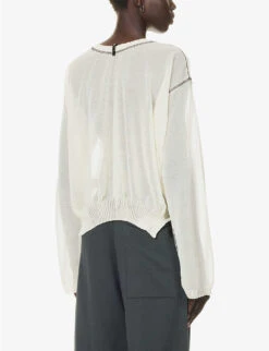 Relaxed-fit Sheer Cotton-blend Knitted Top -Whistlkes Style R04164413 NATURAL ALT03