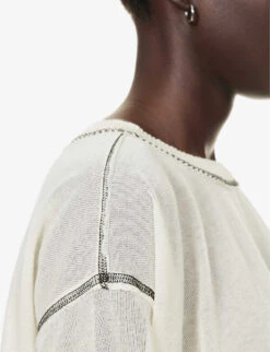 Relaxed-fit Sheer Cotton-blend Knitted Top -Whistlkes Style R04164413 NATURAL ALT04