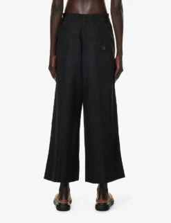 Relaxed-fit Wide-leg Cotton-linen Blend Trousers -Whistlkes Style R04164415 BLACK ALT03