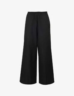 Relaxed-fit Wide-leg Cotton-linen Blend Trousers