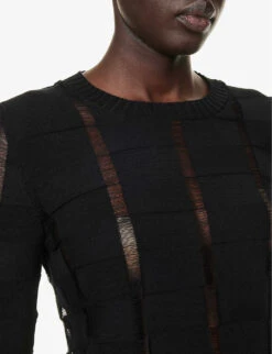 Long-sleeved Raw-hem Cotton Knitted Top -Whistlkes Style R04164424 BLACK ALT04