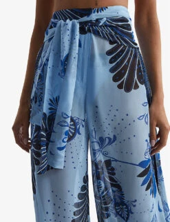 Reiss Ginnie Palm-print Wide-leg Mid-rise Woven Trousers -Whistlkes Style R04164815 BLUEPRINT ALT04