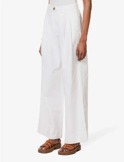 ME AND EM Pleated Patch-pocket Wide-leg Mid-rise Jeans -Whistlkes Style R04165494 WHITE ALT02
