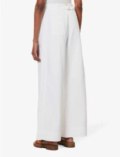 ME AND EM Pleated Patch-pocket Wide-leg Mid-rise Jeans -Whistlkes Style R04165494 WHITE ALT03
