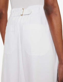 ME AND EM Pleated Patch-pocket Wide-leg Mid-rise Jeans -Whistlkes Style R04165494 WHITE ALT05