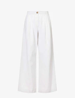 ME AND EM Pleated Patch-pocket Wide-leg Mid-rise Jeans