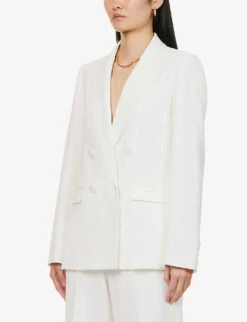 ME AND EM Double-breasted Padded-shoulder Stretch-woven Blazer -Whistlkes Style R04165498 SOFTWHITE ALT02