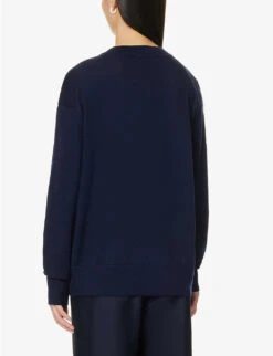 Brand-appliqué Ribbed-trim Wool-knit Jumper -Whistlkes Style R04166216 NAVY ALT03