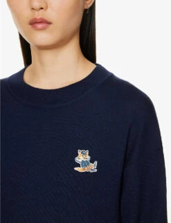 Brand-appliqué Ribbed-trim Wool-knit Jumper -Whistlkes Style R04166216 NAVY ALT04