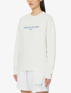 Brand-embroidered Ribbed-trim Cotton-blend Sweatshirt -Whistlkes Style R04166218 OFFWHITE ALT02