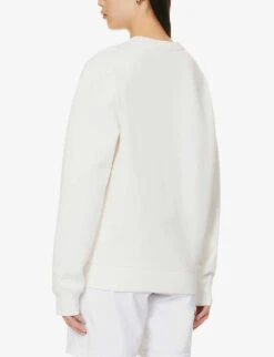 Brand-embroidered Ribbed-trim Cotton-blend Sweatshirt -Whistlkes Style R04166218 OFFWHITE ALT03