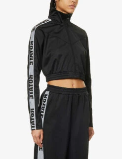 Logo-tape Cropped Recycled-polyester Jacket -Whistlkes Style R04166478 BLACK ALT02