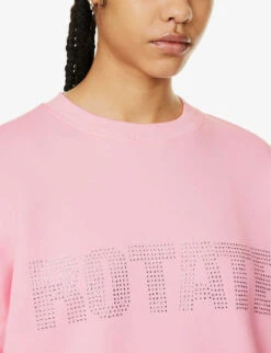 Crystal-embellished Logo-print Organic-cotton Sweatshirt -Whistlkes Style R04166490 ALMONDBLOSSOM ALT04