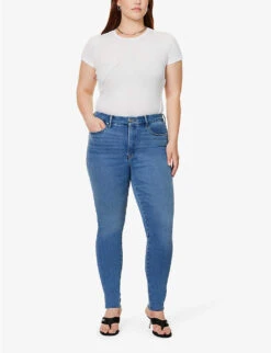 GOOD AMERICAN Good Legs Raw-hem Tapered High-rise Stretch-denim Jeans -Whistlkes Style R04166605 INDIGO451 ALT01