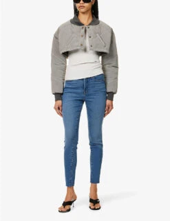 GOOD AMERICAN Good Legs Raw-hem Tapered High-rise Stretch-denim Jeans -Whistlkes Style R04166605 INDIGO451 ALT02